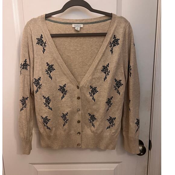 Sundance Meadow Dreams Beige Black Floral Cardigan Sweater Academia Preppy Chic - Picture 1 of 6